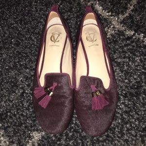 Vero Cuoio maroon real calf hair loafers with gold